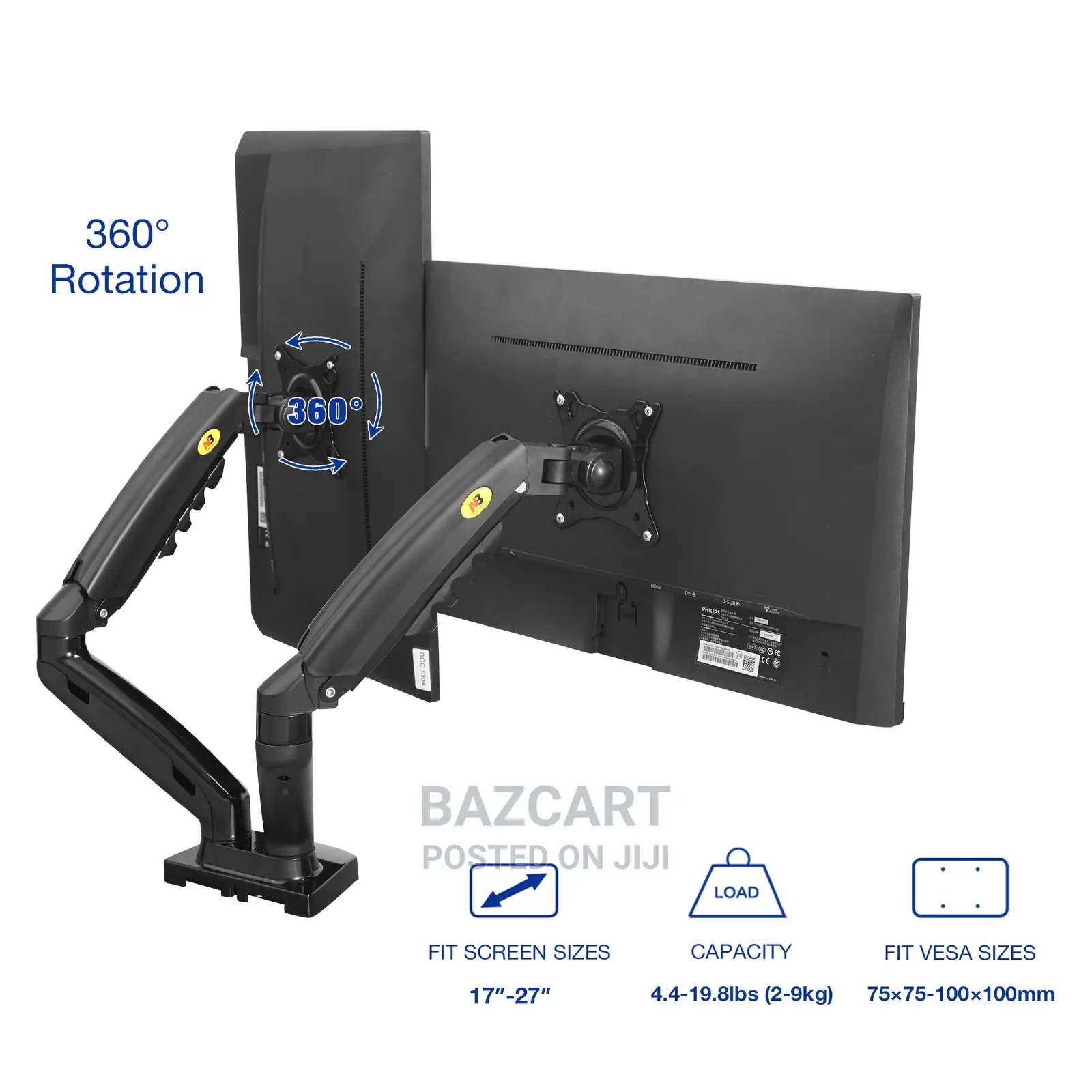 Dual Screen Monitor Flexible Mount 17-27 Inch