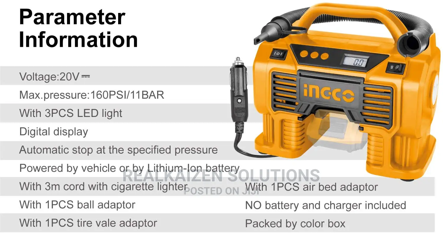 INGCO 20V 120psi Portable Lithium-Ion Vehicle Air Compressor