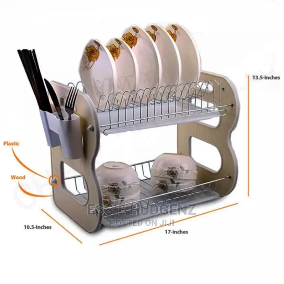 2-Tier Dish Rack With Spoon and Knife Pocket