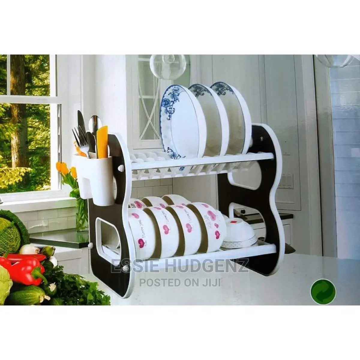 2-Tier Dish Rack With Spoon and Knife Pocket