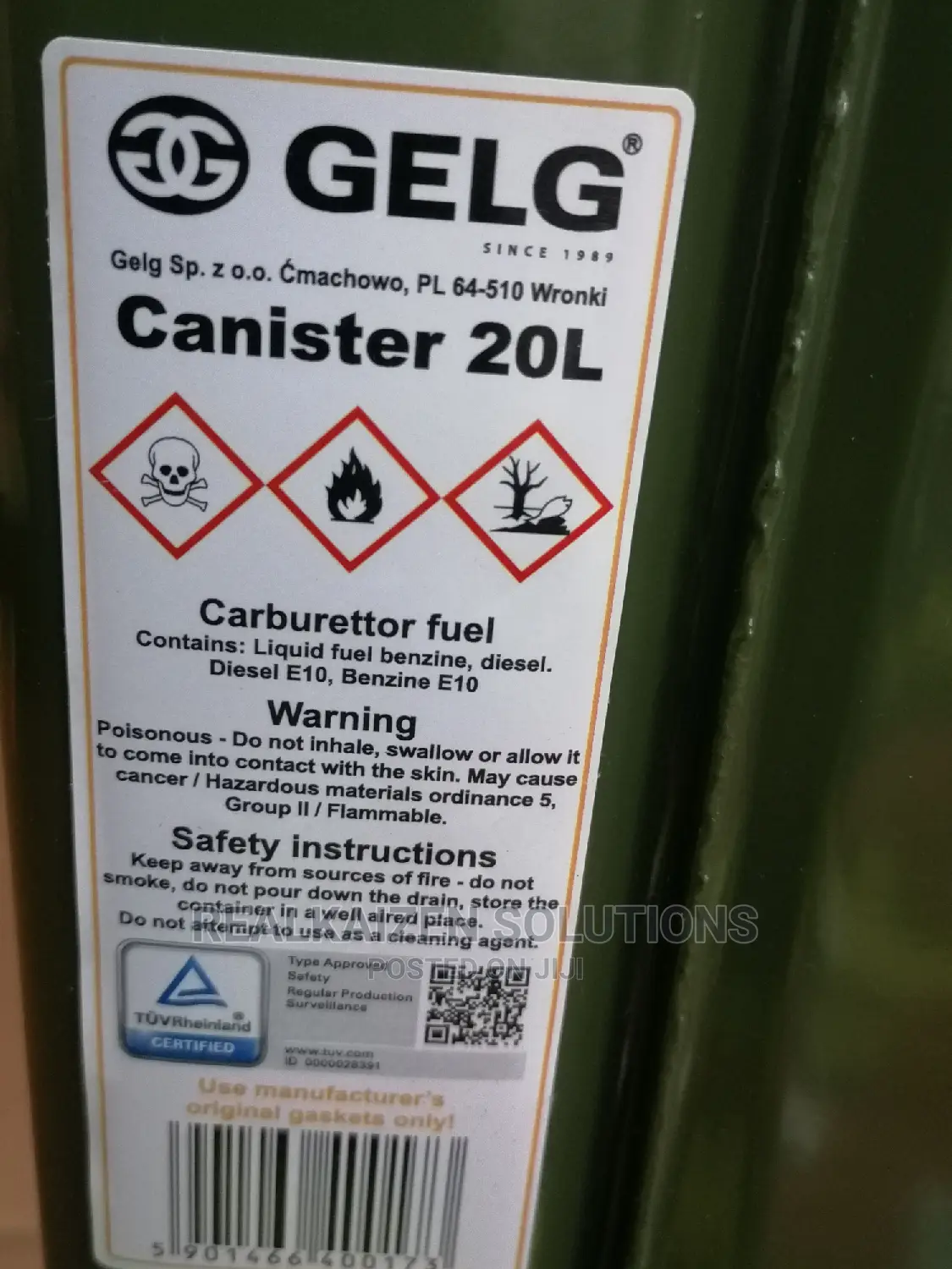 USA GELG 20L Hydrocarbon Metallic Quality Fuel Jerry Can