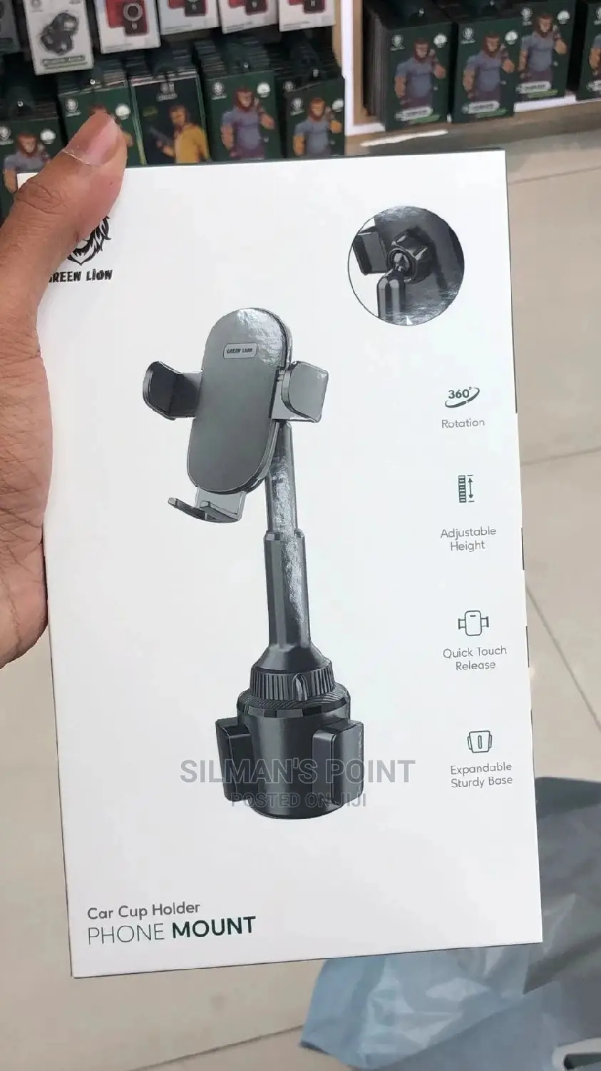 Green Car Cup Holder Phone Mount