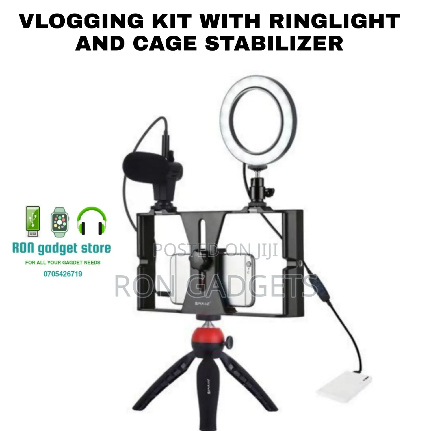 Vlogging Kit With Ringlight and Cage Stabilizer