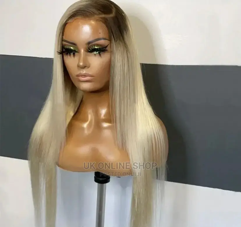 Ash Blonde Lace Front Human Hair Wig Straight 22 Inch Long