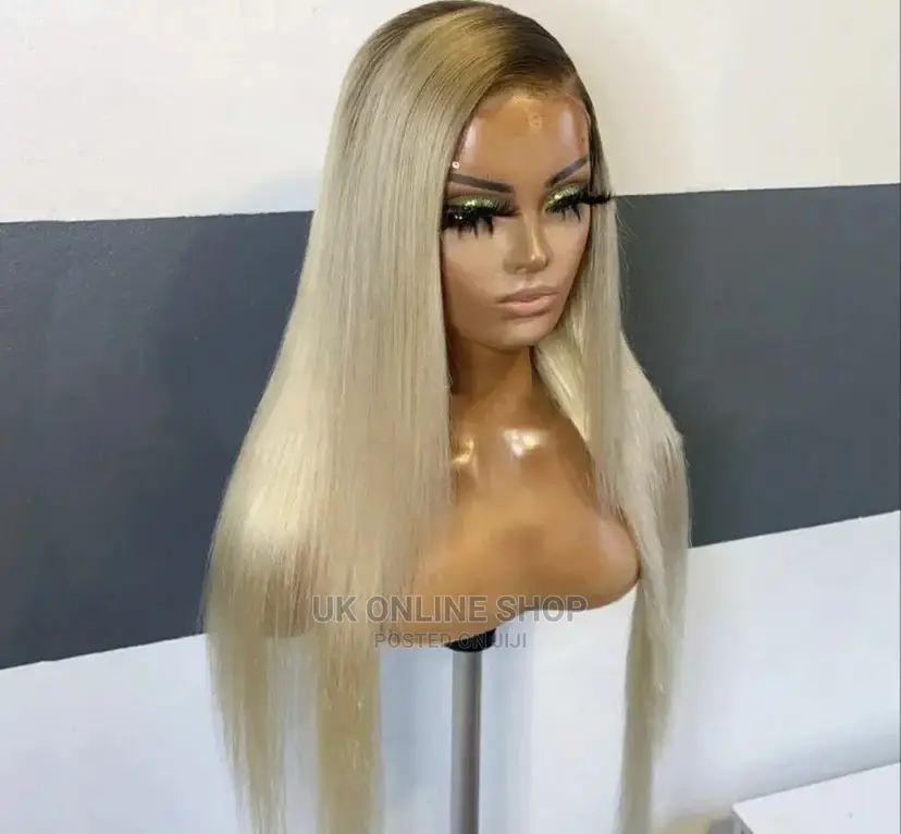 Ash Blonde Lace Front Human Hair Wig Straight 22 Inch Long