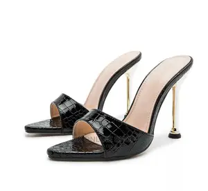 Women Snake Print Slippers Strappy High Heel Sandals