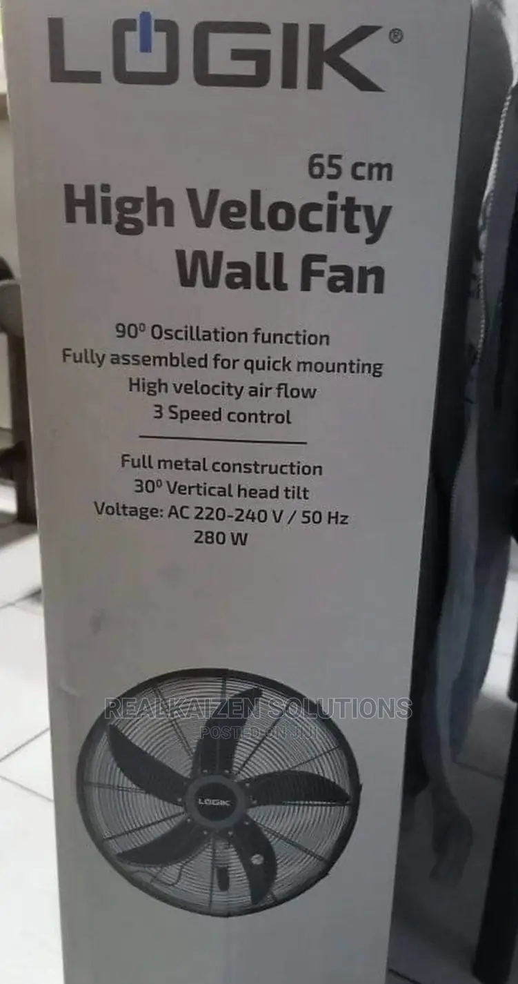 LOGIK 65cm High Velocity Heavy Duty Industrial Wall Fan 280W