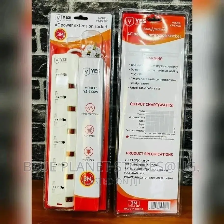 YES {6 Way} AC Power Extension Socket (Model: YS-EX6W)