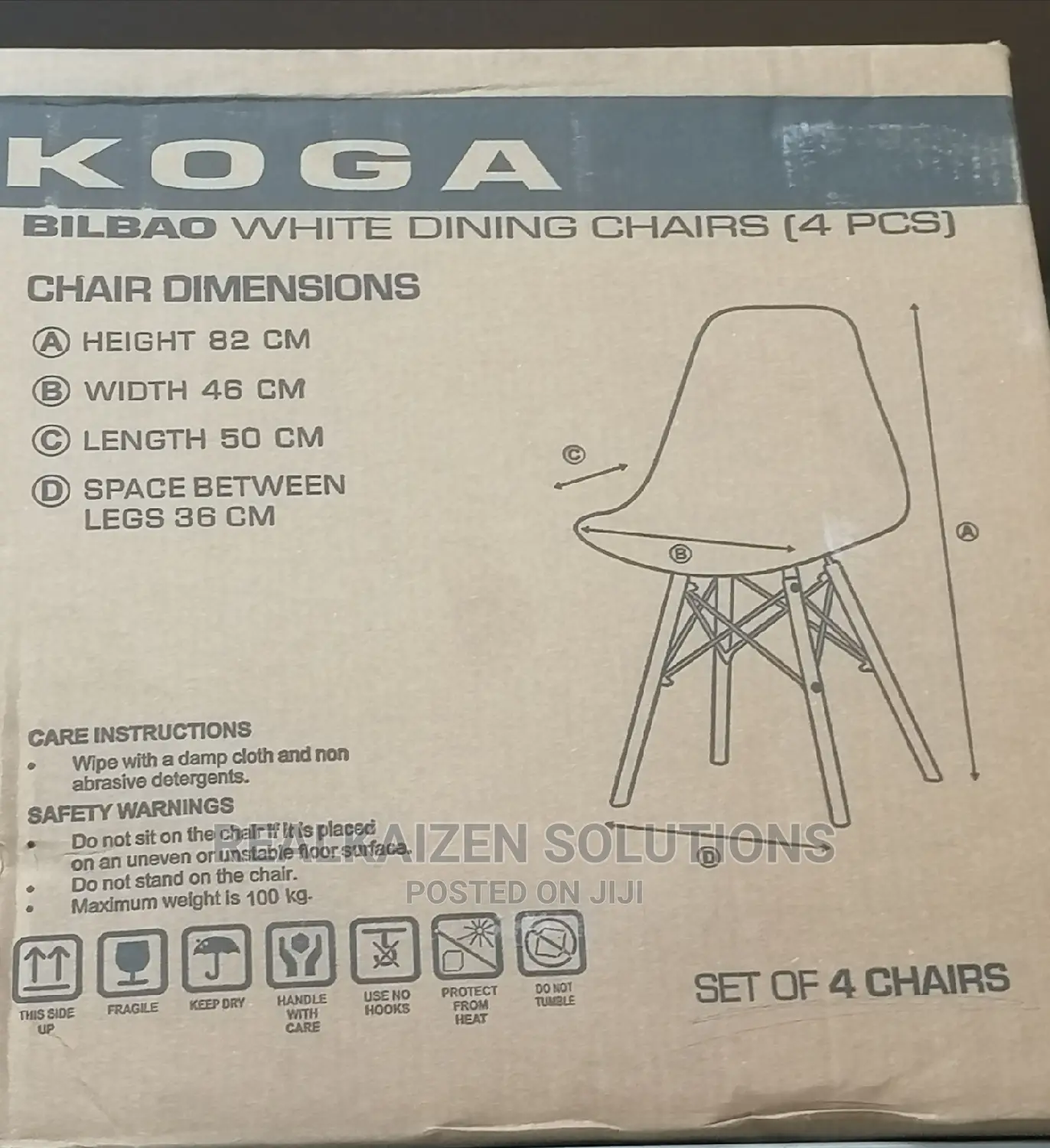 KOGA BILBAO White Modern Dinning Wooden Leg Chair (4pcs)