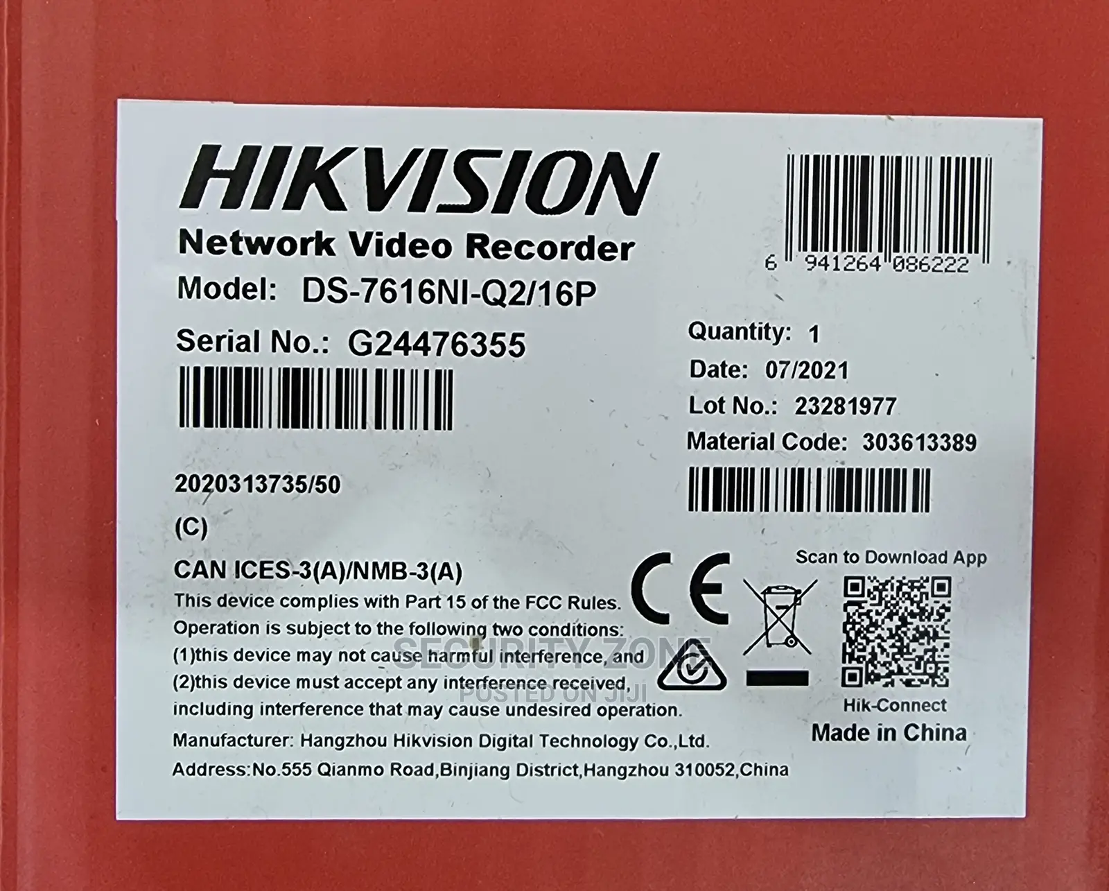Hikvision Poe NVR 16ch With 2 Sata Ports