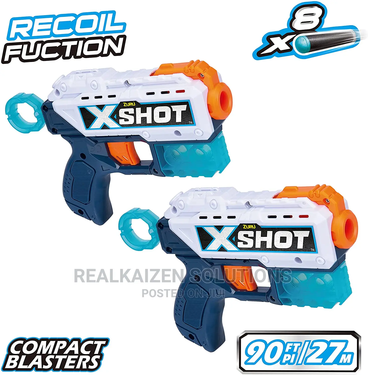 ZURU X-Shot Excel Double Kickback Foam 8 Dart Blaster Gun