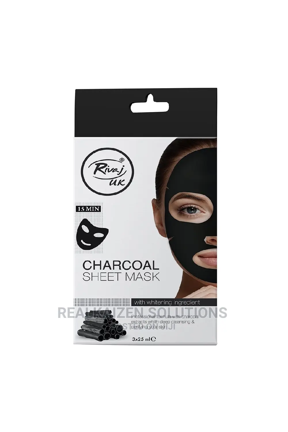 RIVAJ UK Charcoal Sheet Mask Whitening Ingredient 3x25ml