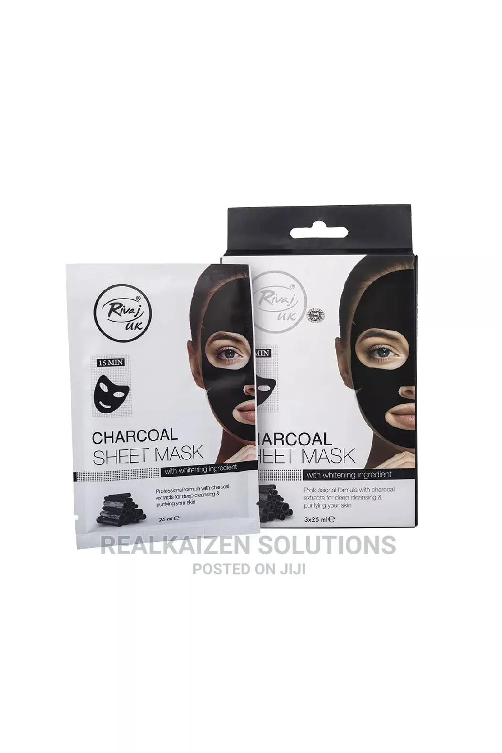 RIVAJ UK Charcoal Sheet Mask Whitening Ingredient 3x25ml
