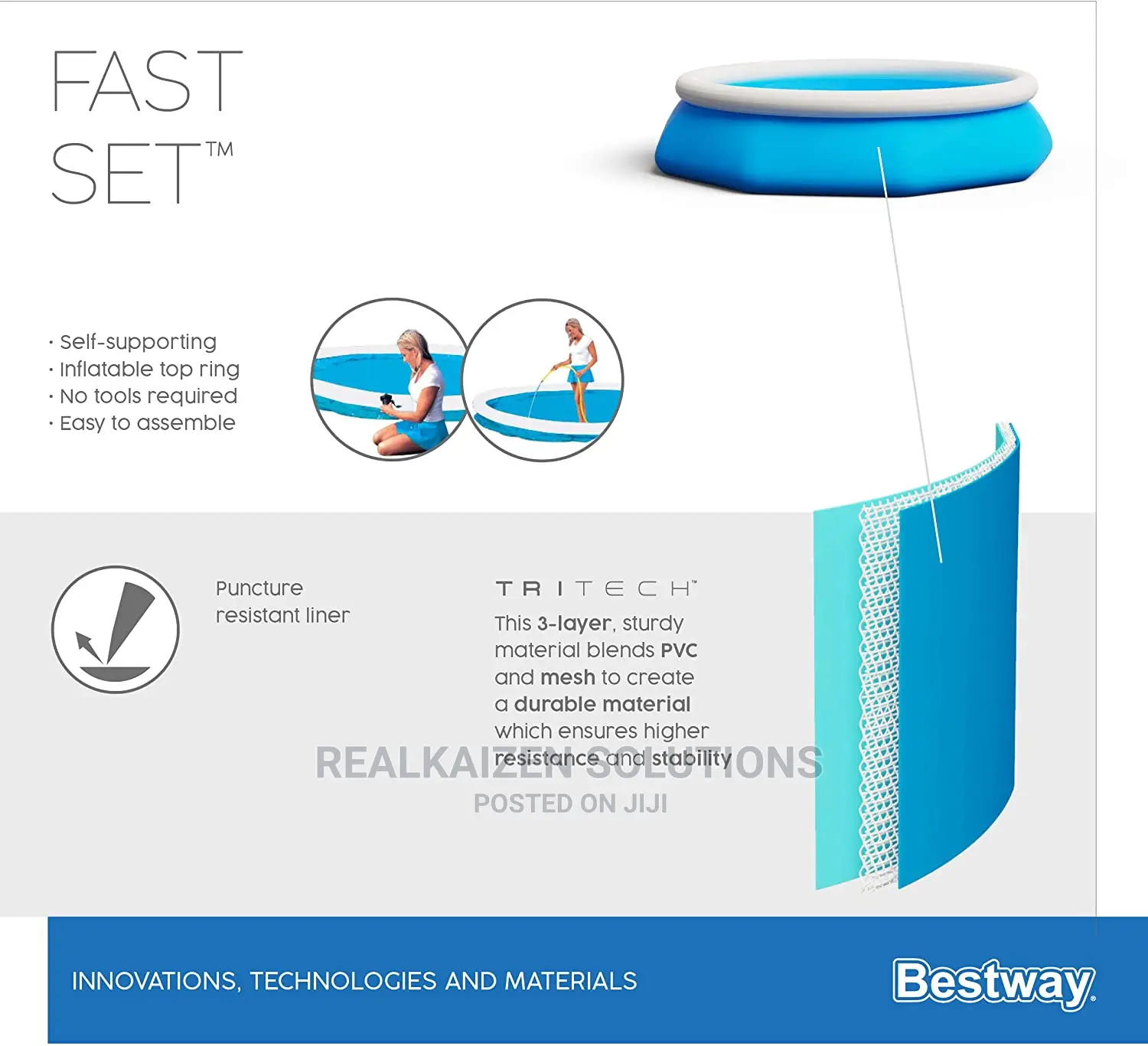 BESTWAY Fast Set Round Inflatable Swimming Pool 2.44mx66cm