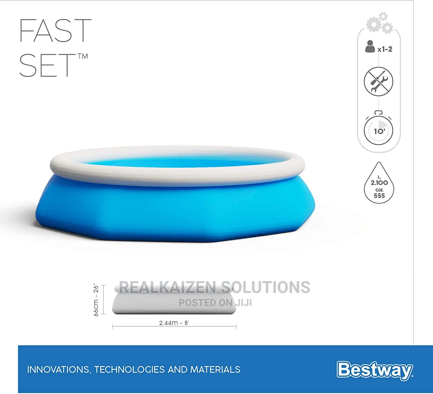 BESTWAY Fast Set Round Inflatable Swimming Pool 2.44mx66cm