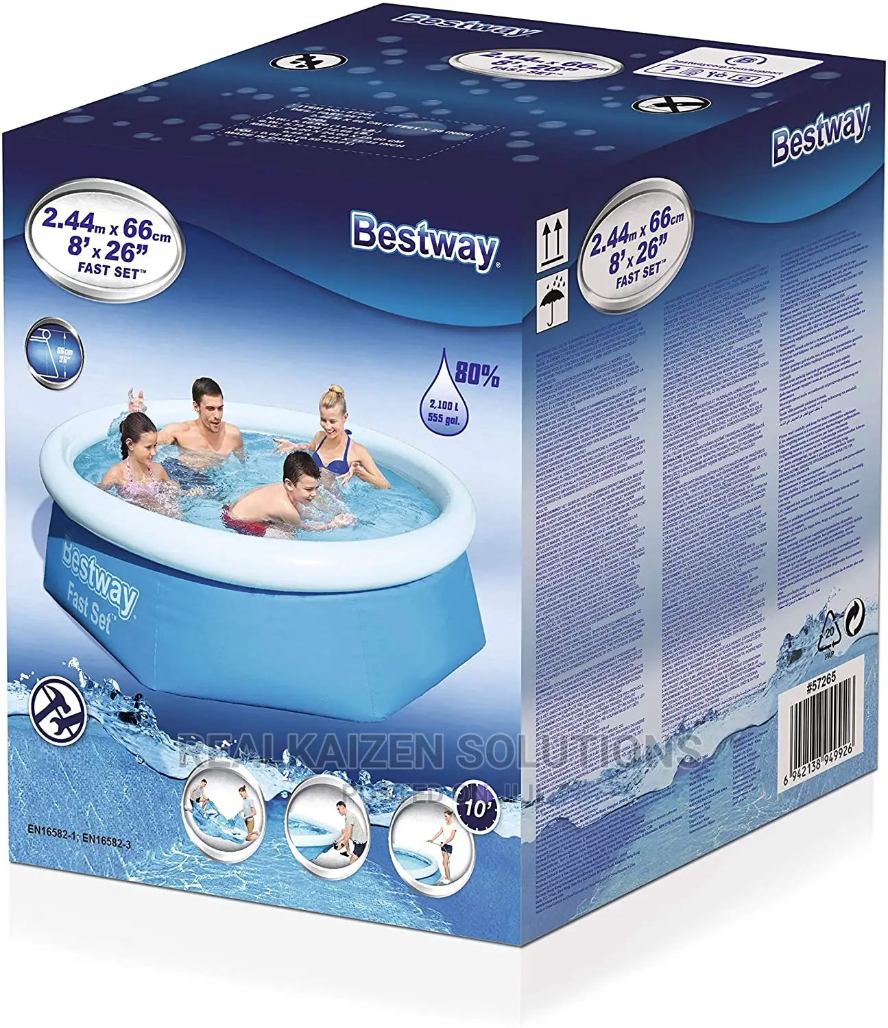 BESTWAY Fast Set Round Inflatable Swimming Pool 2.44mx66cm