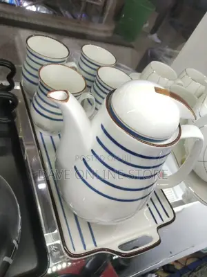 6 Tea Cups 1 Tea Pot 1 Tray All Ceramic