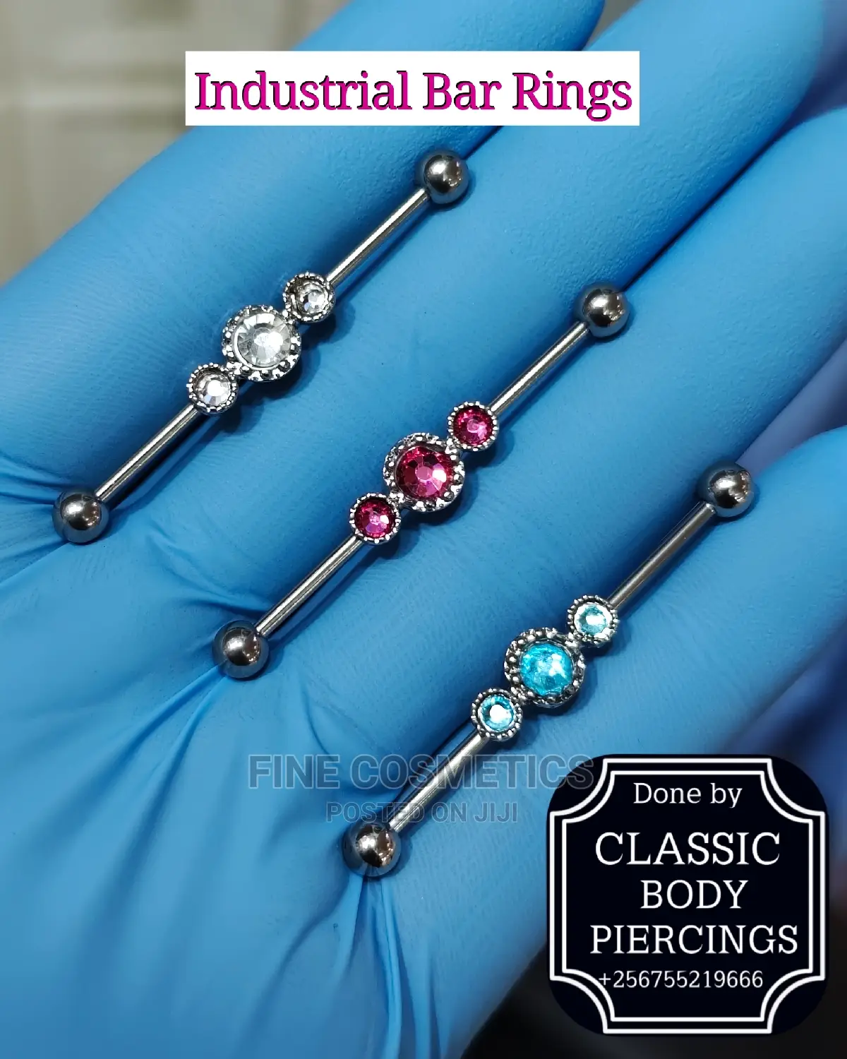 1pc 14G Industrial Bar Triple Gem Design 3color Options 38mm