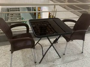 Foldable Square Table and 2 Plastic Chairs