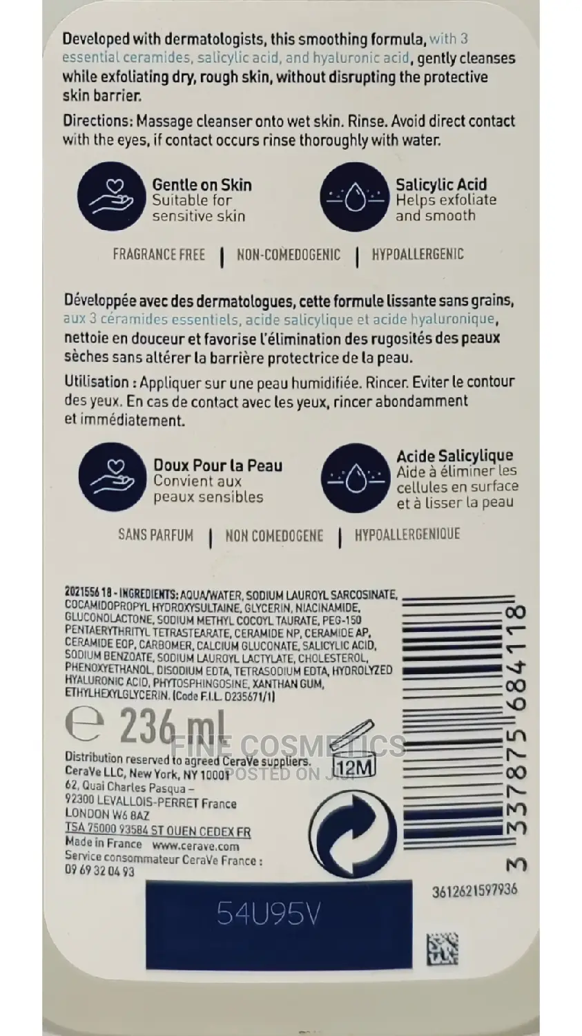 Cerave SA Smoothing Cleanser Face Wash With Salicylic Acid