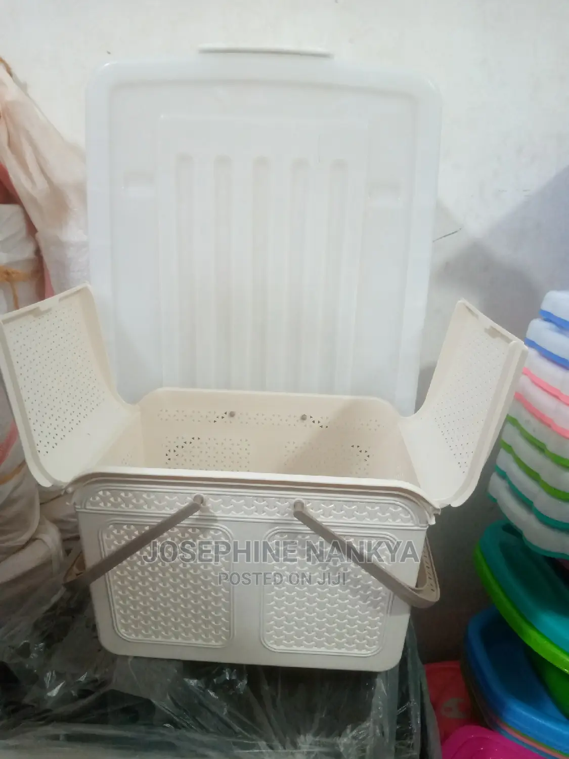 Storage Basket With Cover, Brown Colour