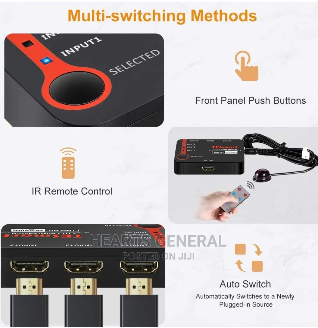 Tesmart 3x1 HDMI Switch 3 in 1 Out 4K at 60hz, HDMI Switcher
