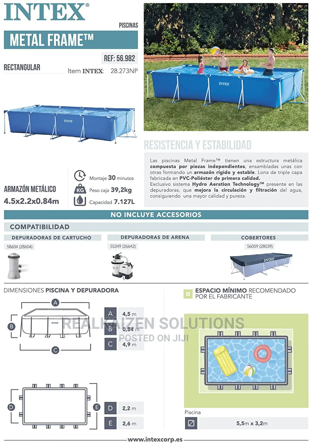 Intex Rectangular Steel Frame Swimming Pool 4.5mx2.2m