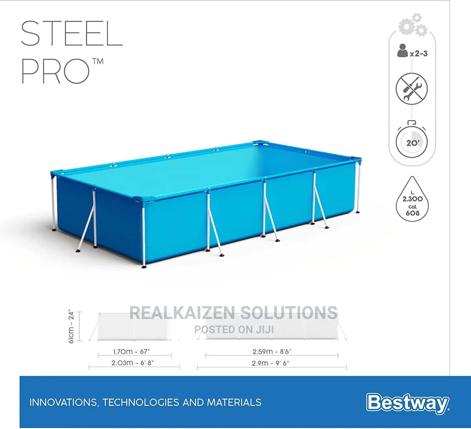 BESTWAY Steel Pro Rectangular Swimming Pool 2.59mx1.7m