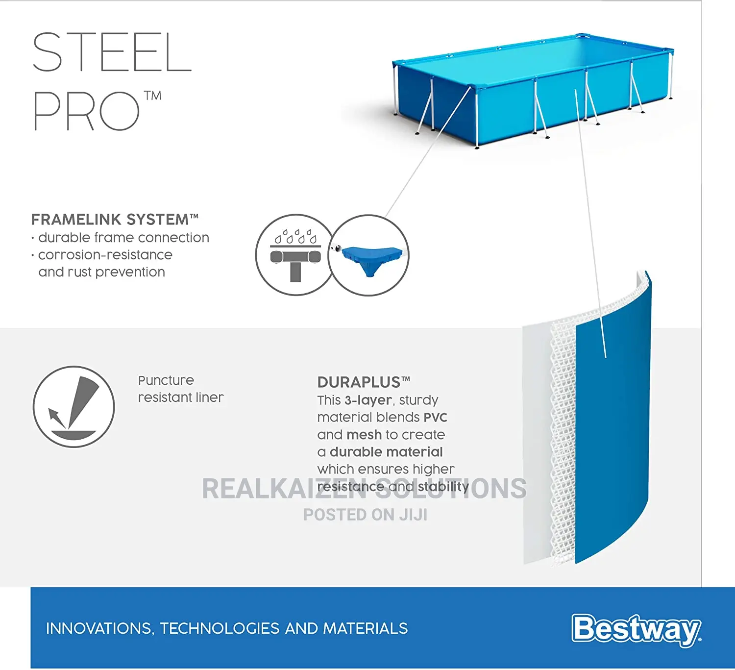 BESTWAY Steel Pro Rectangular Swimming Pool 2.59mx1.7m