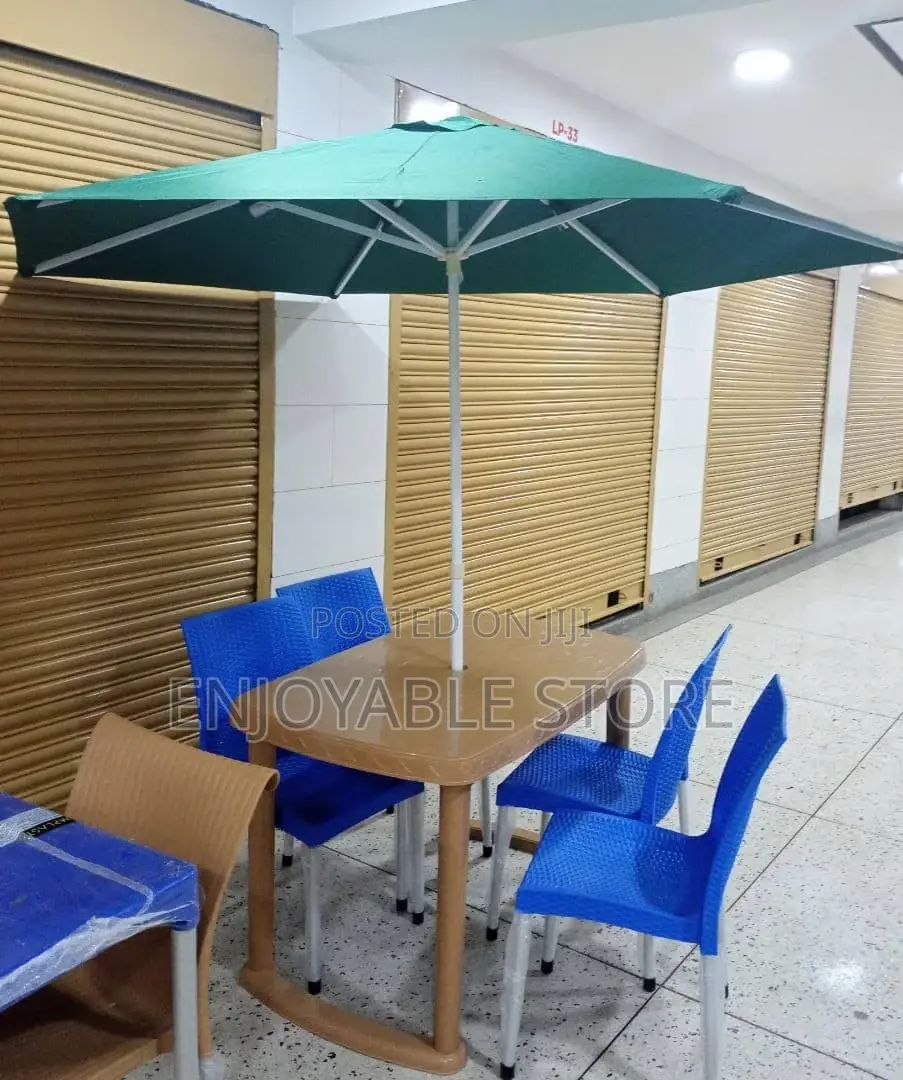 Plastic Durable Set of Chairs, Table and Umbrella