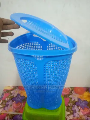 Waste Paper Basket With Cover, Blue