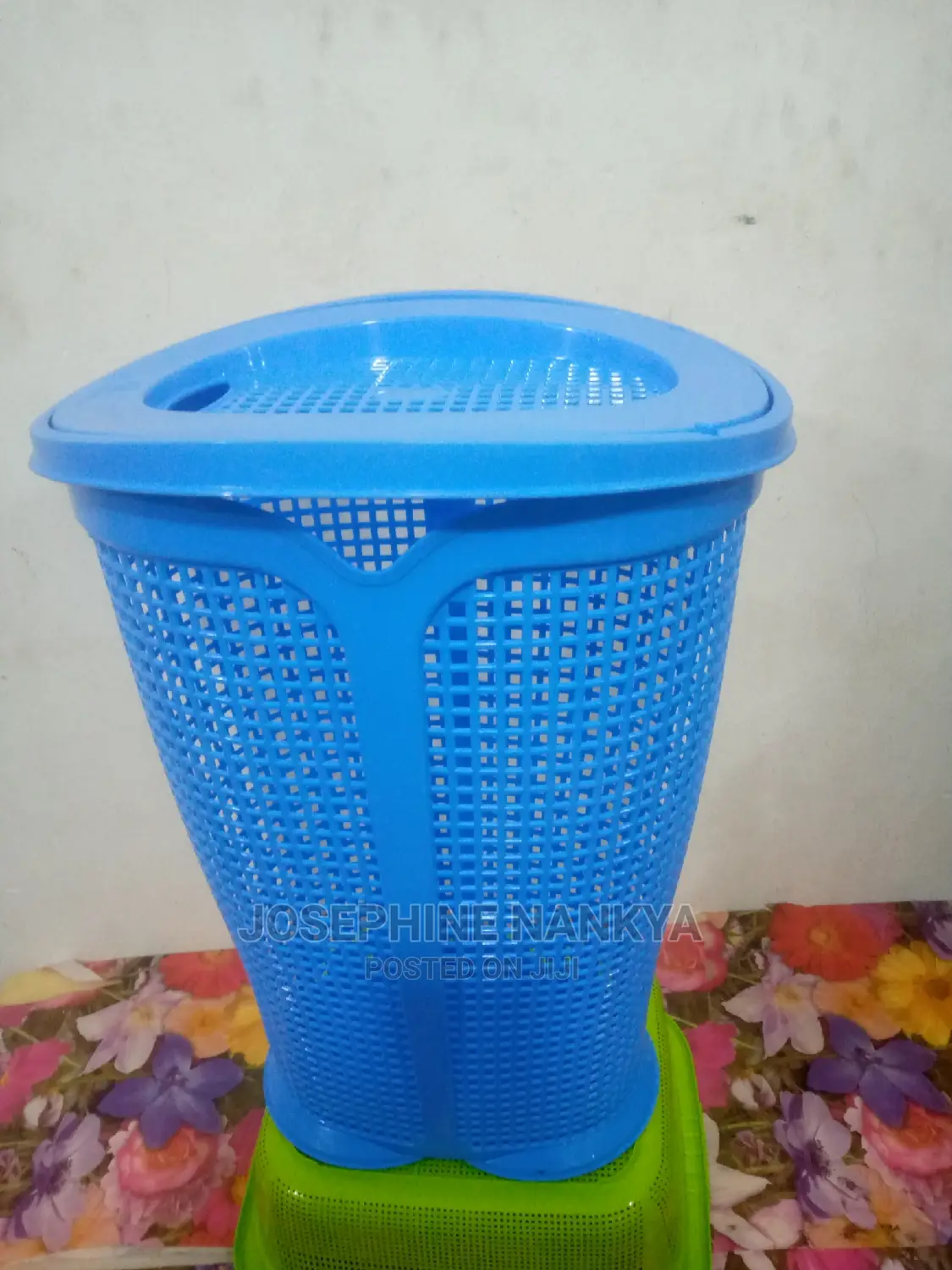 Waste Paper Basket With Cover, Blue