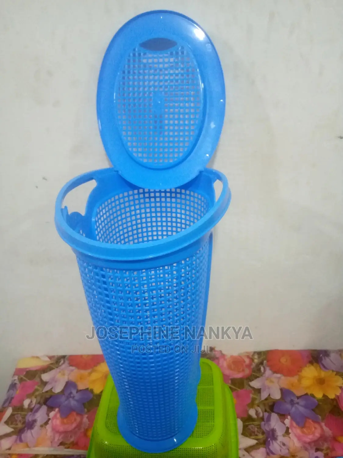 Waste Paper Basket With Cover, Blue