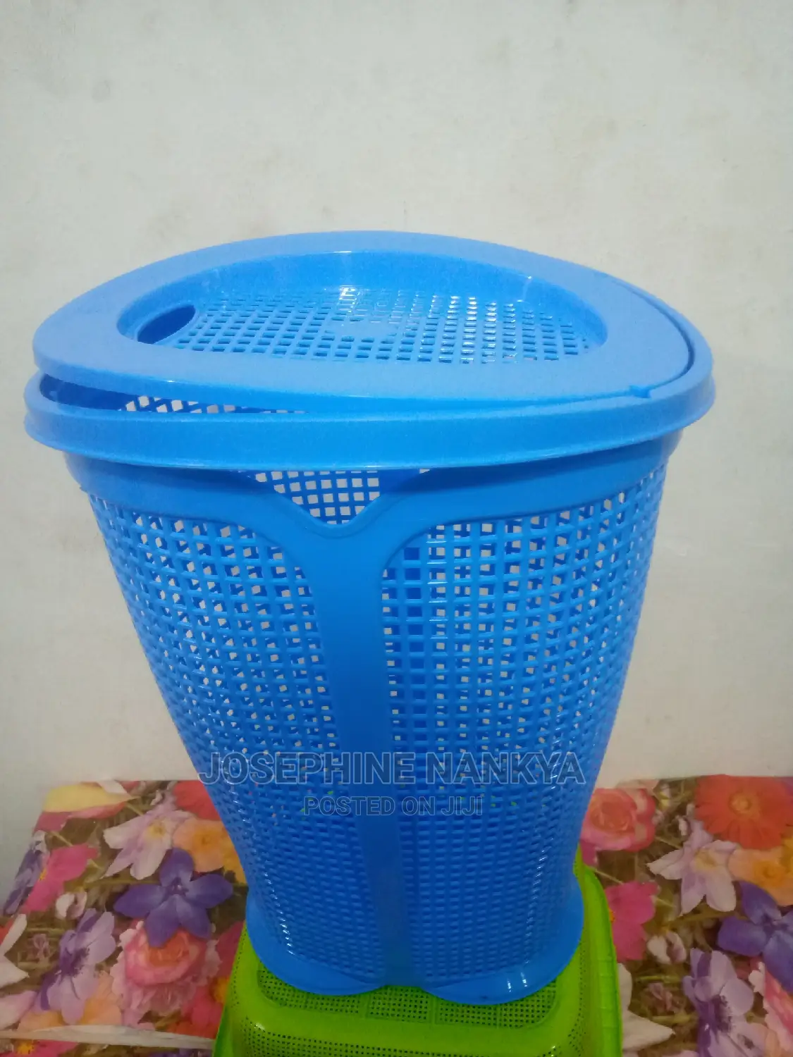 Waste Paper Basket With Cover, Blue