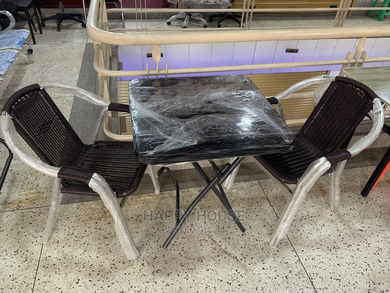 Set of Foldable Glass Table and Aluminum Chairs