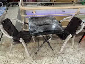 Set of Foldable Glass Table and Aluminum Chairs