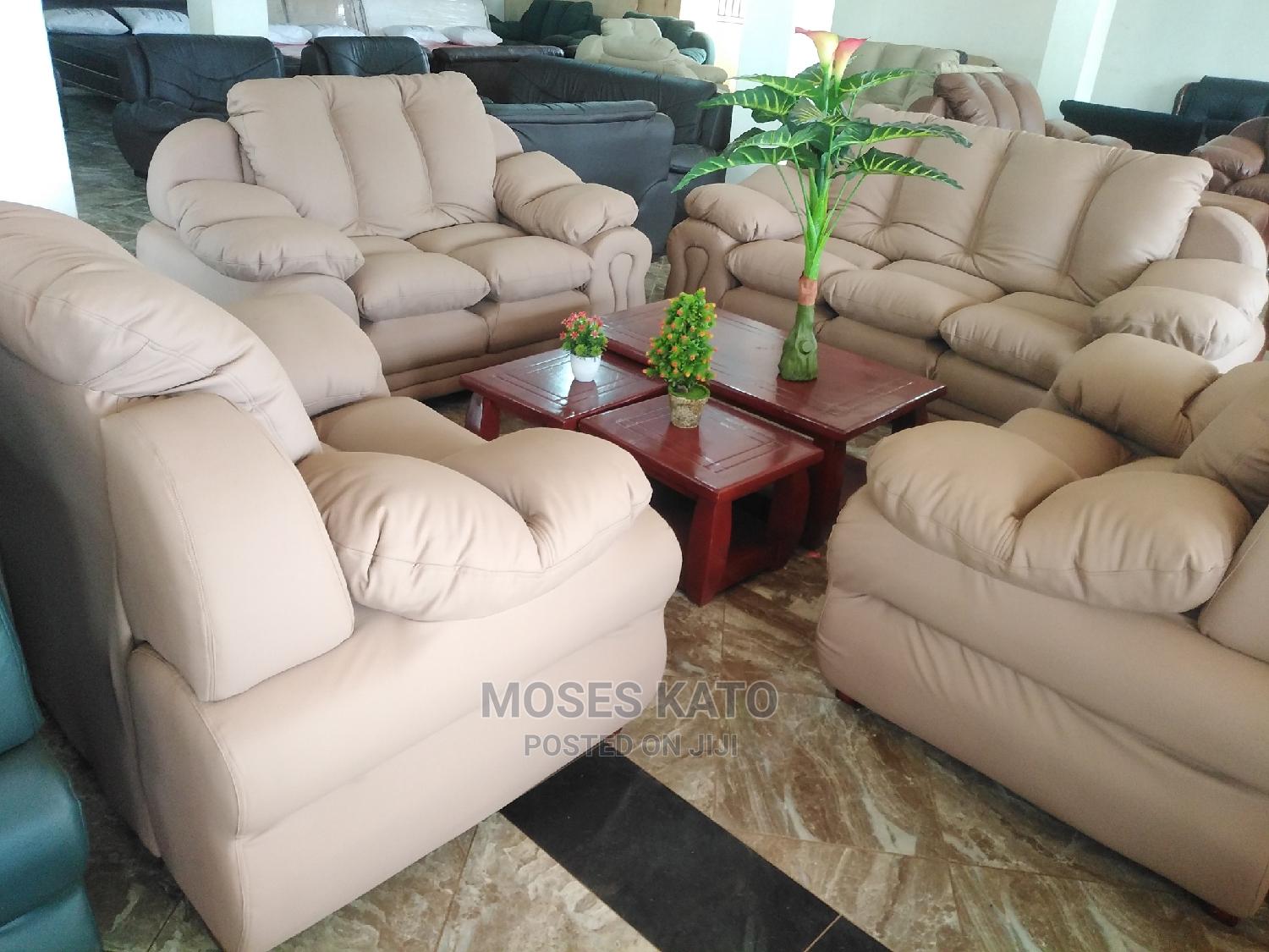 Leather Fiber Sofa Set In Cream 7 Seats Central Division Furniture