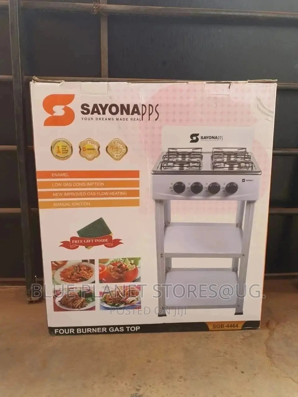 Sayona 4 Burner Gas Stove With Stand/Cabin Racks || SGB-4464