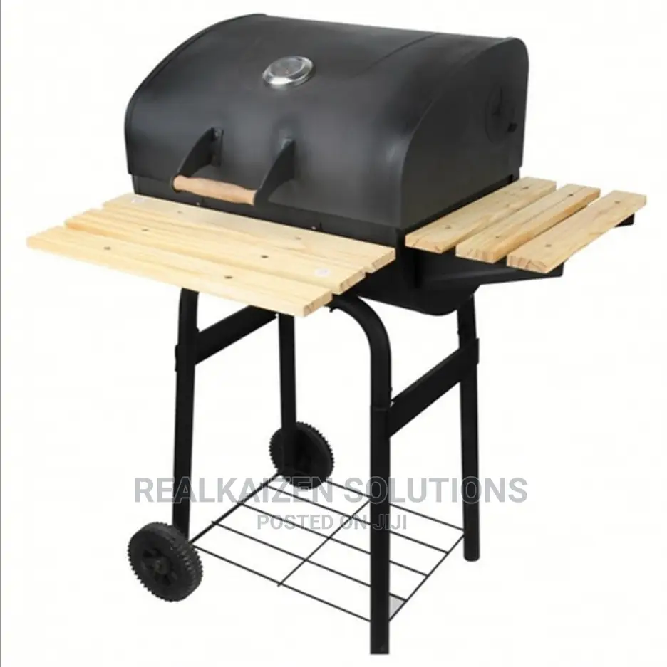 Charcoal BBQ Grill Oven Smoker on Wheels Black Metal in Central