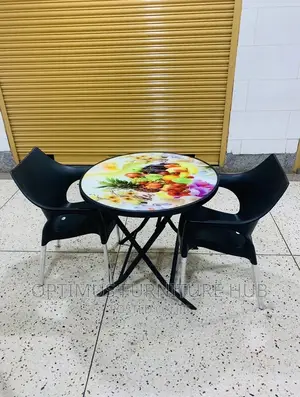 Foldable Round Table and Two Chairs