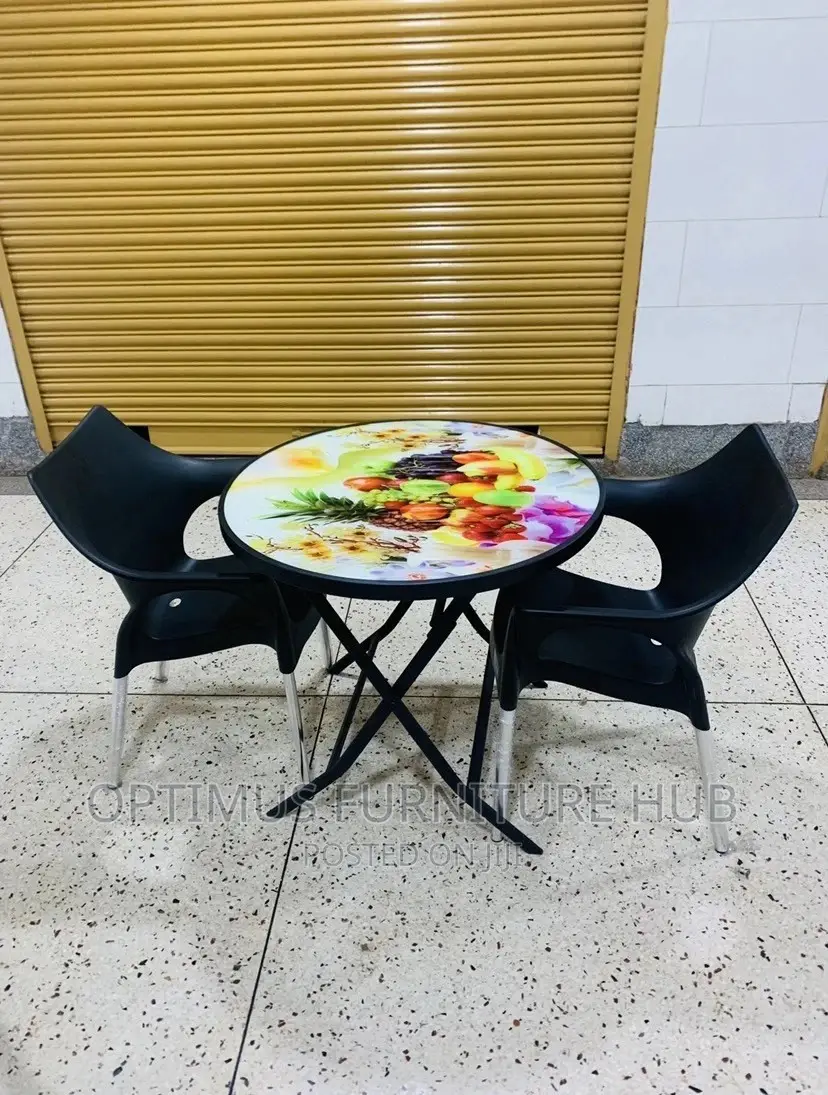 Foldable Round Table and Two Chairs