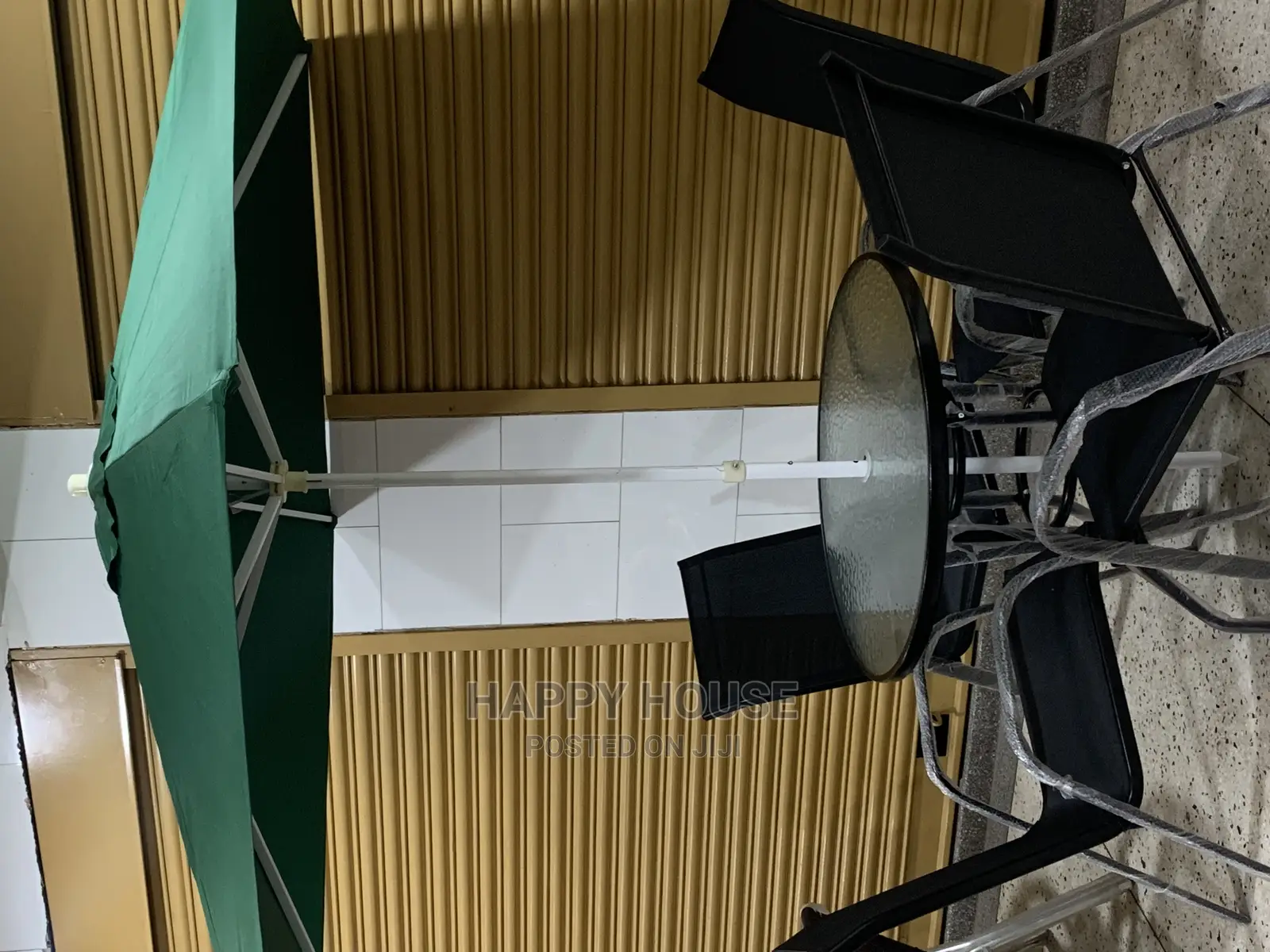 Outdoor Set, Table, 4 Chairs and Umbrella With Its Stand