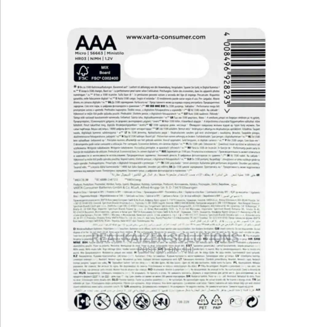 VARTA 4 X AAA 500mah Nimh Rechargeable Accu Endless Battery