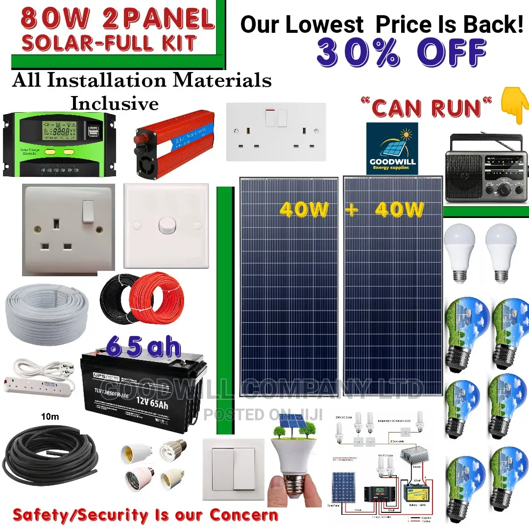 80w 2panel Solar System Full Kit