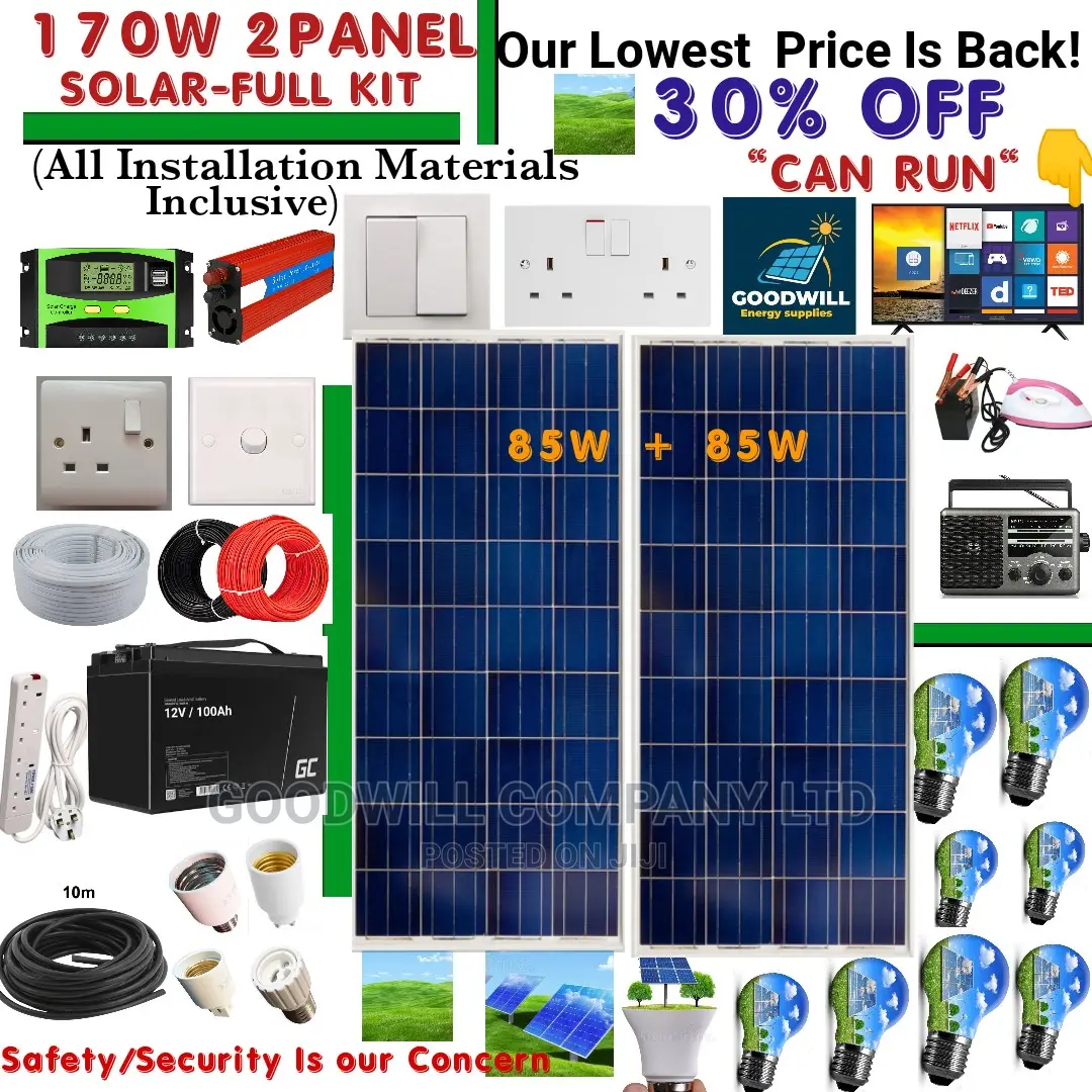 170w 2panel Solar System Full Lit