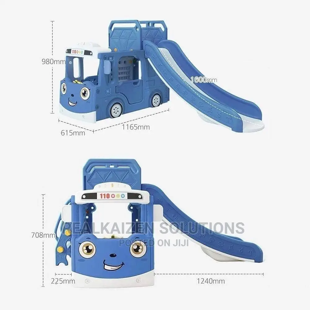 Multifunctional Kid Plastic Bus Slide Basket Ladder Play Set
