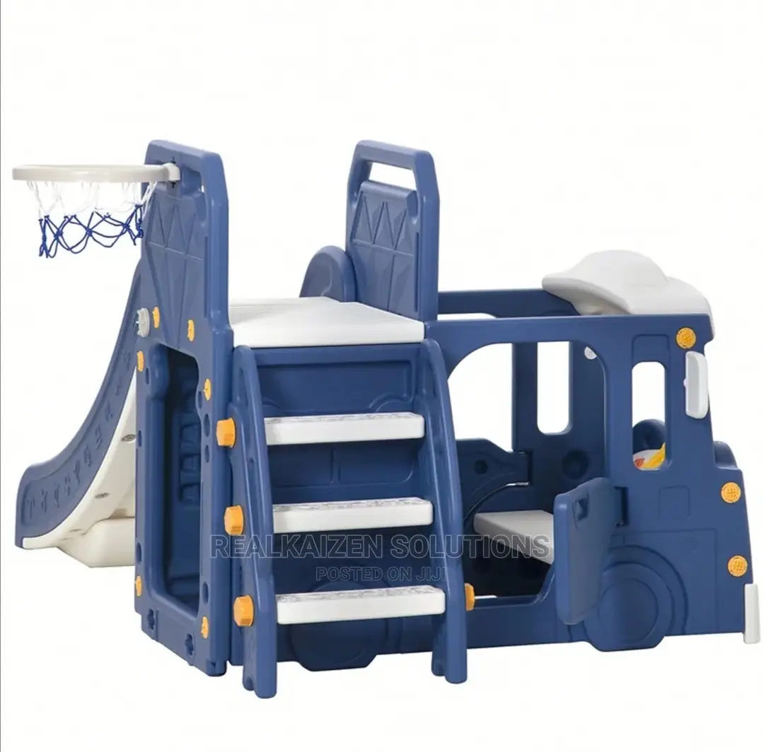Multifunctional Kid Plastic Bus Slide Basket Ladder Play Set