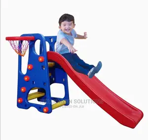 2 In 1 Kid Foldable Plastic Slide With Basketball Ring