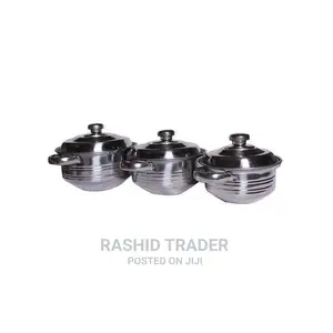 3 Pieces, Stainless Steel Serving Dishes-Silver