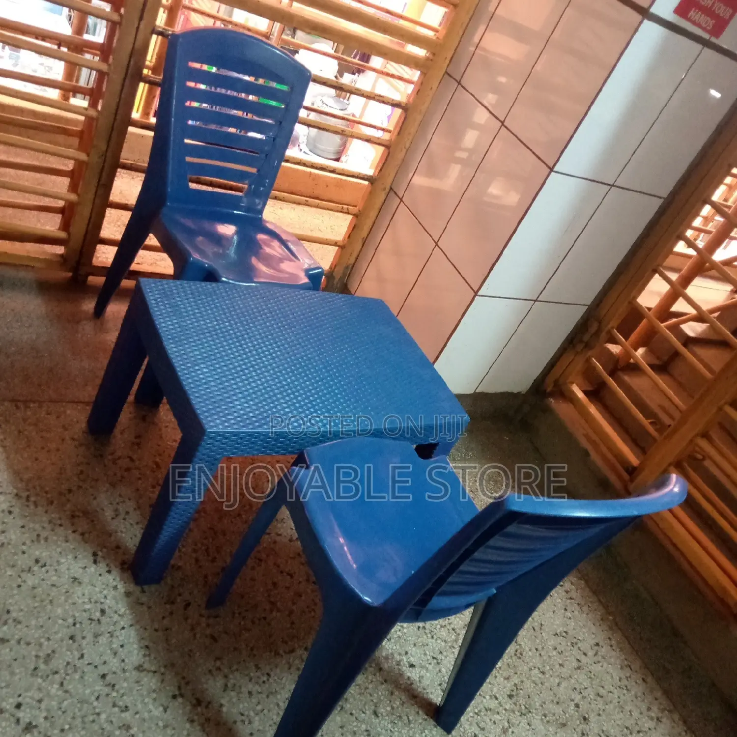 Plastic Strong Armless Chairs and Medium Table